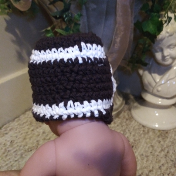 Baby Girl Hand Crocheted Football Themed Beanie - Picture 5 of 8